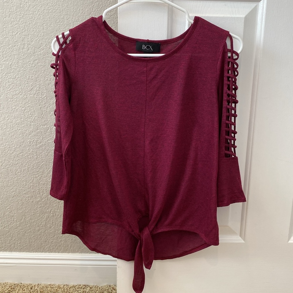 BCX 3/4 Wine Burgundy Sleeve Blouse w/ Arm Detail Size Small